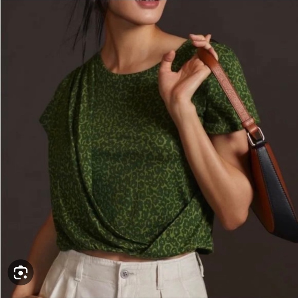 Anthropologie Green Print Crop Top